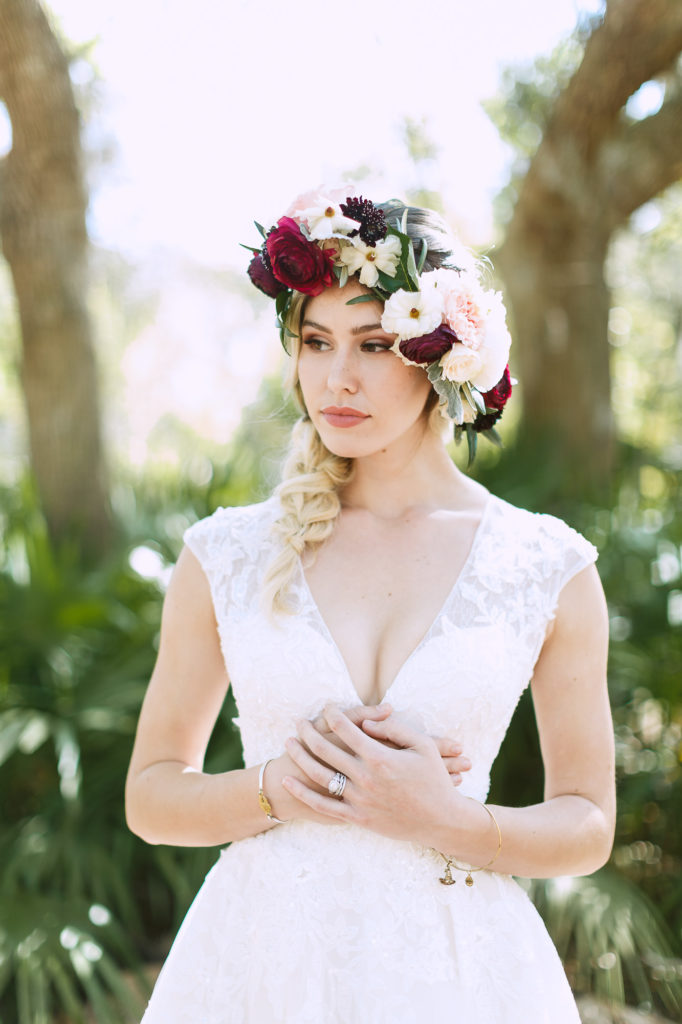 Bride with flower crown in full view