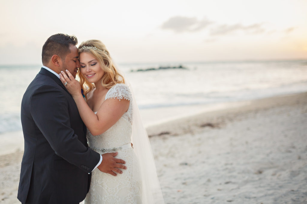 bride and groom romantic embrace fort zachary taylor state park wedding