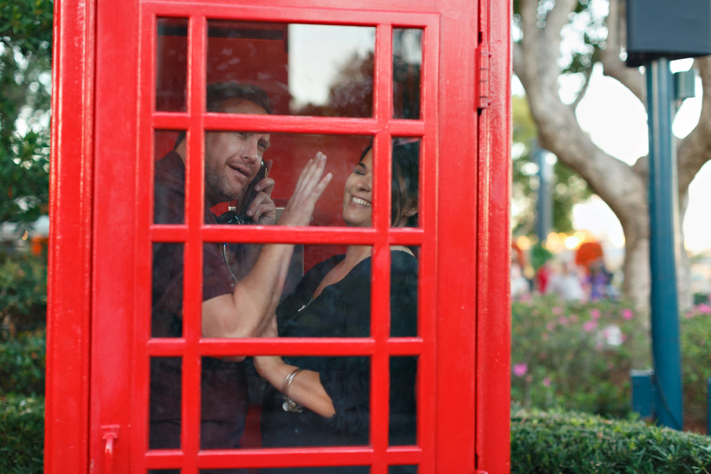 Engagement fun in british phone booth